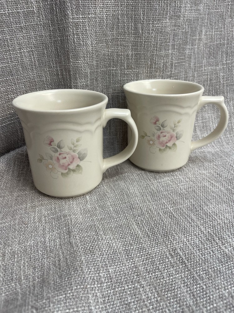 Pfaltzgraff Stoneware Pink Floral Tea Rose Coffee Mugs Set of 2