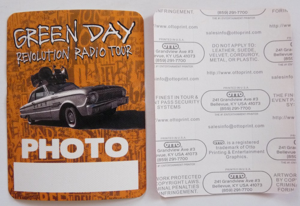 Green Day Revolution Radio Tour Concert Orange Photo Backstage Pass D4