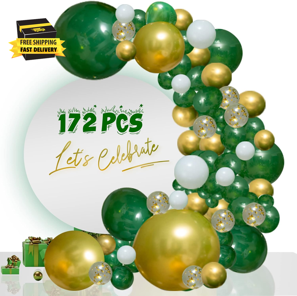 Balloon Garland Arch Kit 172Pcs Green Balloons Garland Kit Metallic Gold, White