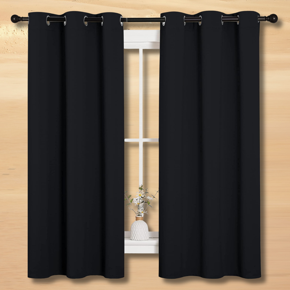 Pitch Black Thermal Insulated Blackout Curtains for Bedroom (2 Panels, 42x63)