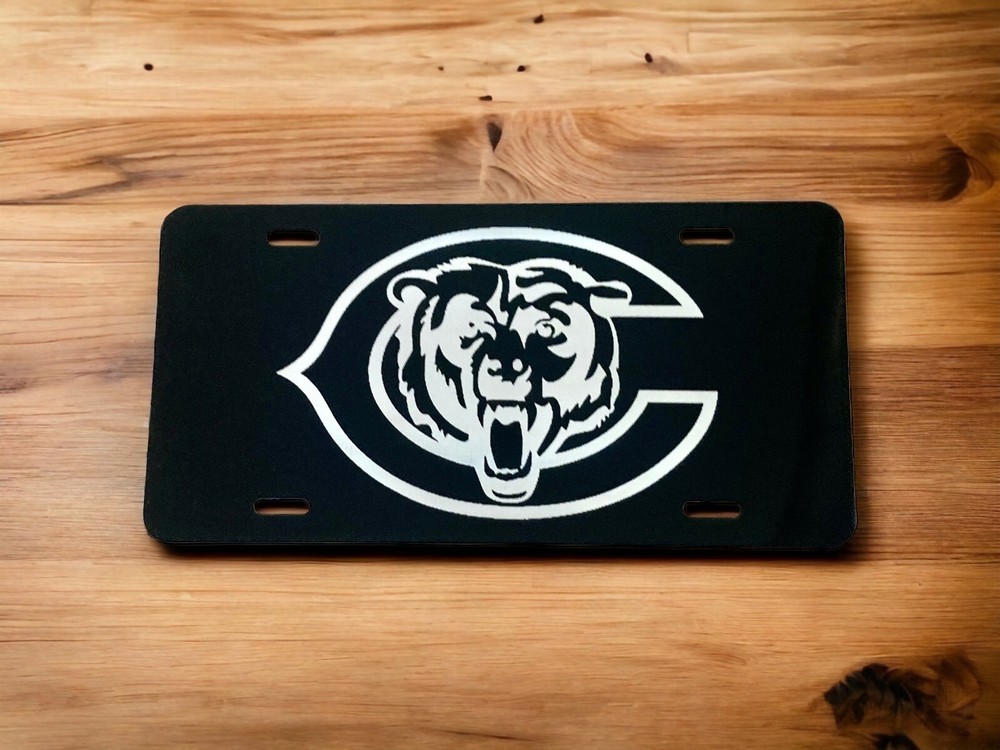 Chicago Bears Fan Laser Engraved License Plate Matte Black Metal Car Tag Gift