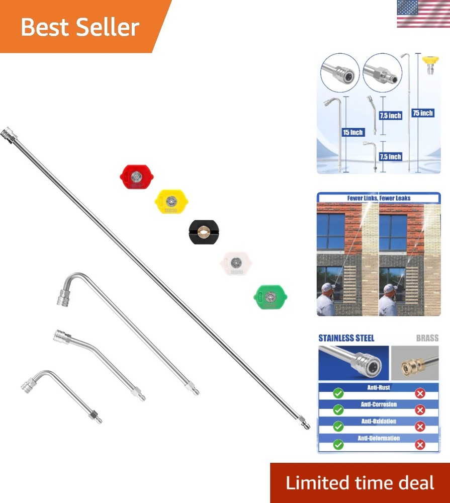 60-Inch Stainless Steel Pressure Washer Wand with Nozzle Tips for Deep Cleaning