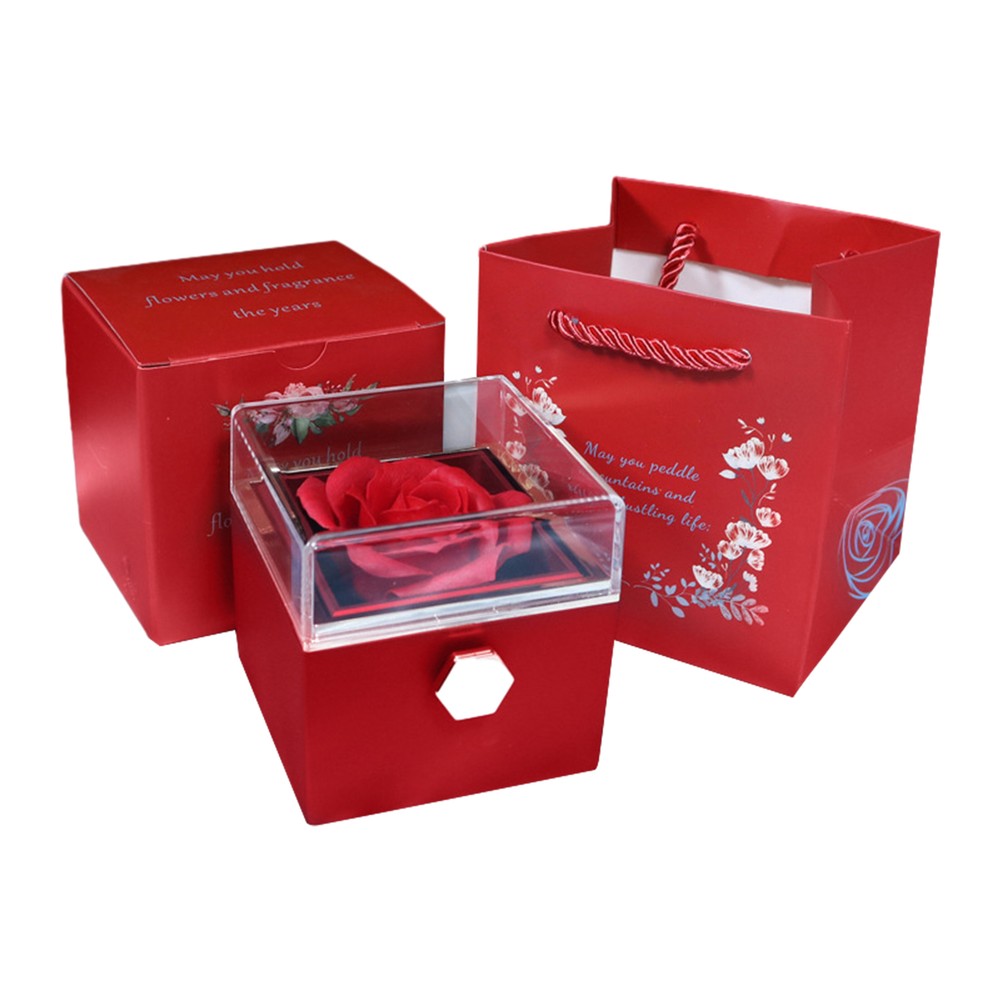 Rotating Eternal Rose Jewelry Box Ring Necklace Gift Box for Wedding Valentine