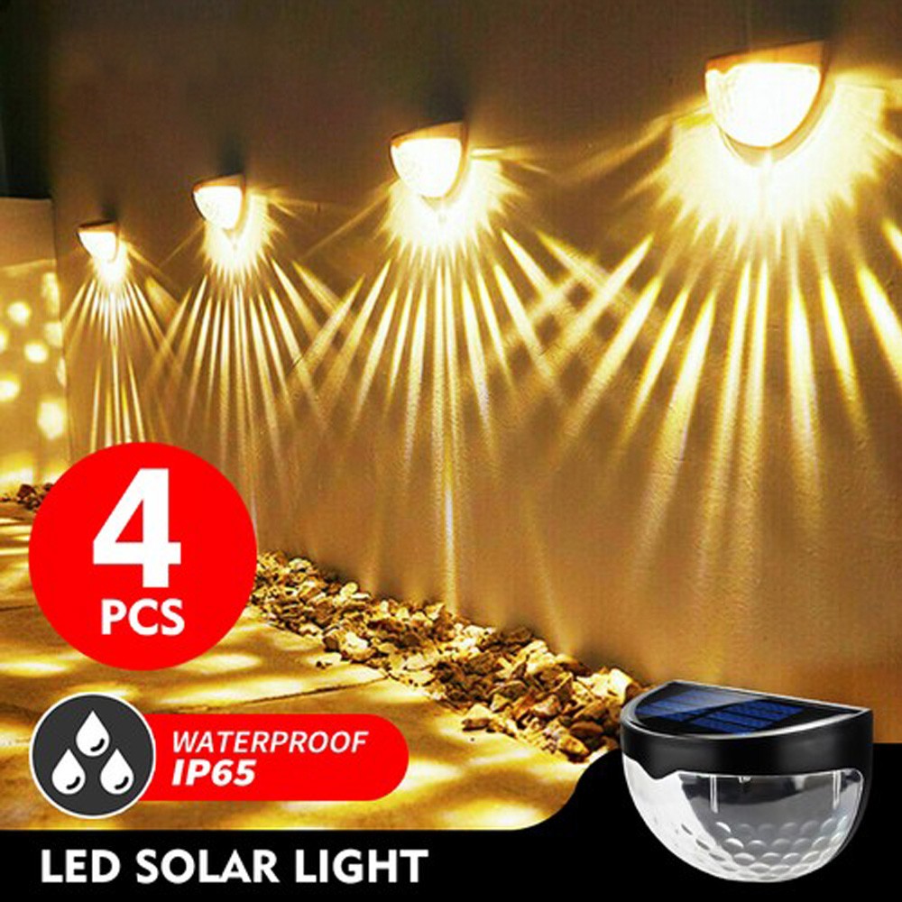 4Pack LED Solar Power Wall Lights Outdoor Garden Yard Fence Deck Step Decor Lamp