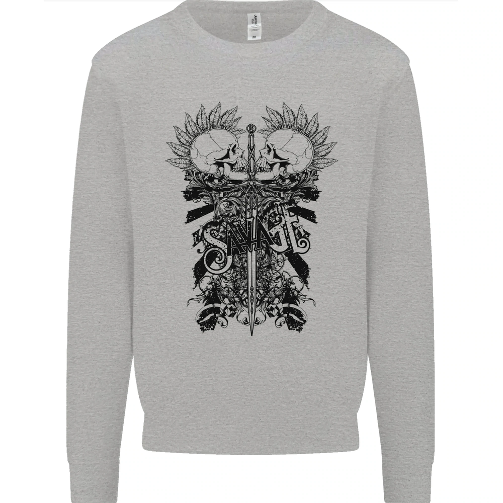 Savage Two Punk Skulls Biker Motorbike Mens Sweatshirt Jumper