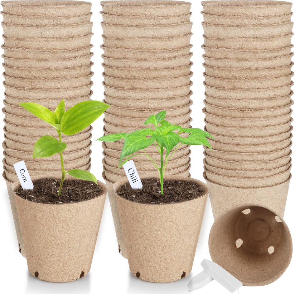 Peat Pots, 65 Pcs 3.15 Inch Seed Starting Pots with Drainage Holes round Nursery