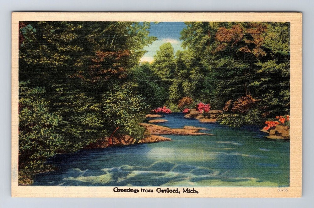 Gaylord MI-Michigan, Scenic Greetings, River, Antique, Vintage PC c1943 Postcard