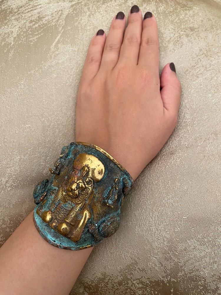 Goddess Sekhmet Vintage Protection Bracelet made in Egypt , Rare Antique Jewlery