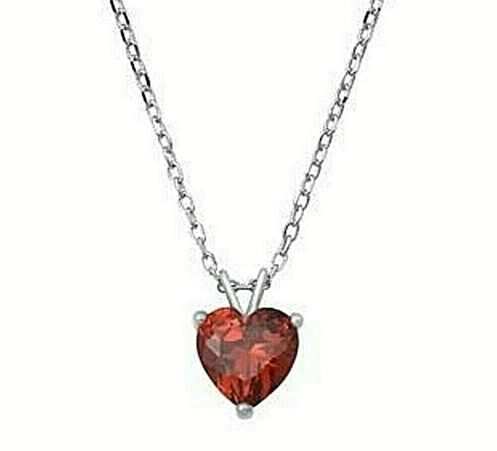 Genuine Ruby Heart Solitaire Pendant Necklace in Sterling Silver