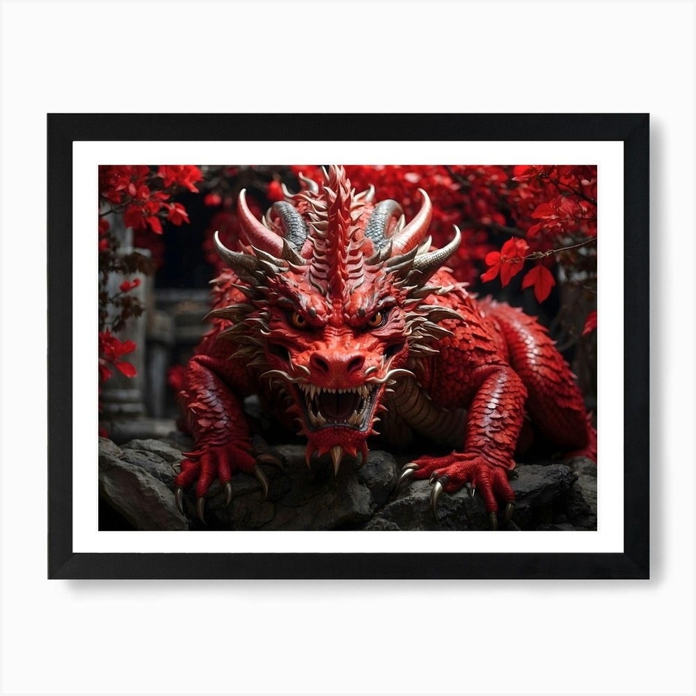 Chinese Red Dragon Framed Canvas Art Print Wall Decor
