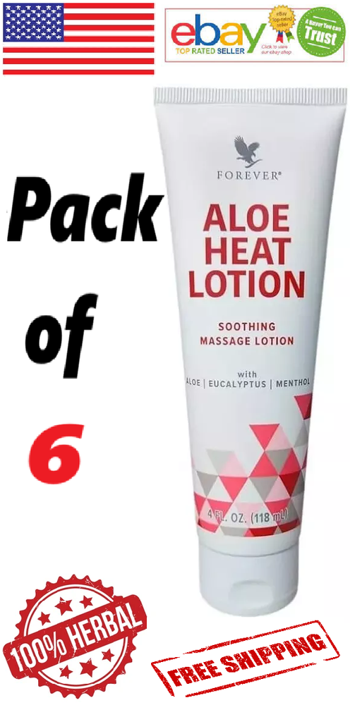 6x Forever Aloe HEAT LOTION Soothing Massage Lotion 100% Herbal 118ml. Each
