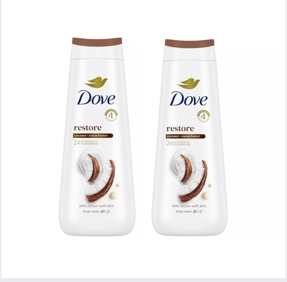 Dove Restoring Coconut & Cocoa Butters 24HR Renewing Body Wash 20oz - Pack of 2