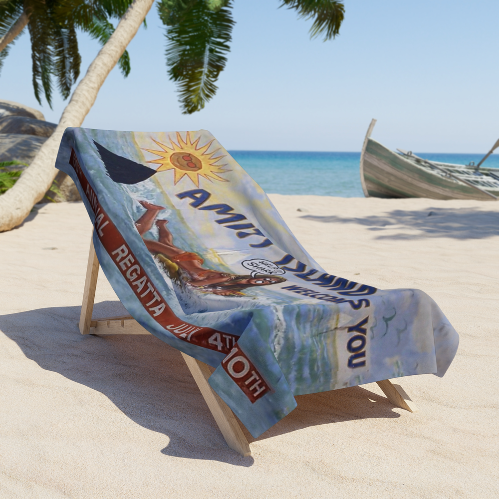 Amity Island Shark Attack Retro Beach Towel - Horror Movie Parody Gift