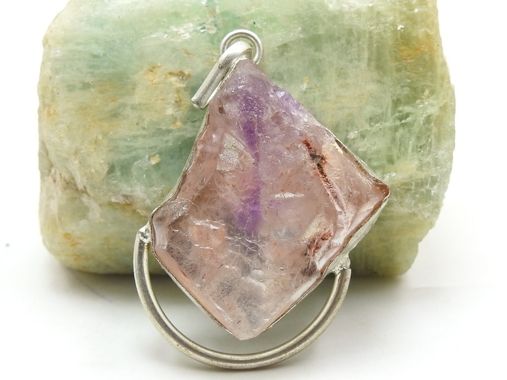 Pink Amethyst Brass Pendant Natural Rough Stone Silver Polished 35X28MM Approx