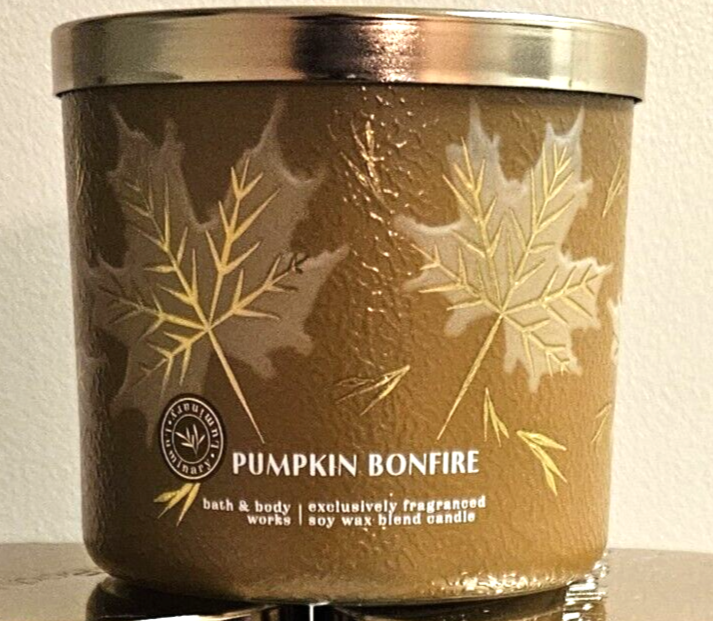 Bath and Body Works PUMPKIN BONFIRE Scented 3 Wick CANDLE   FALL FAVORITE