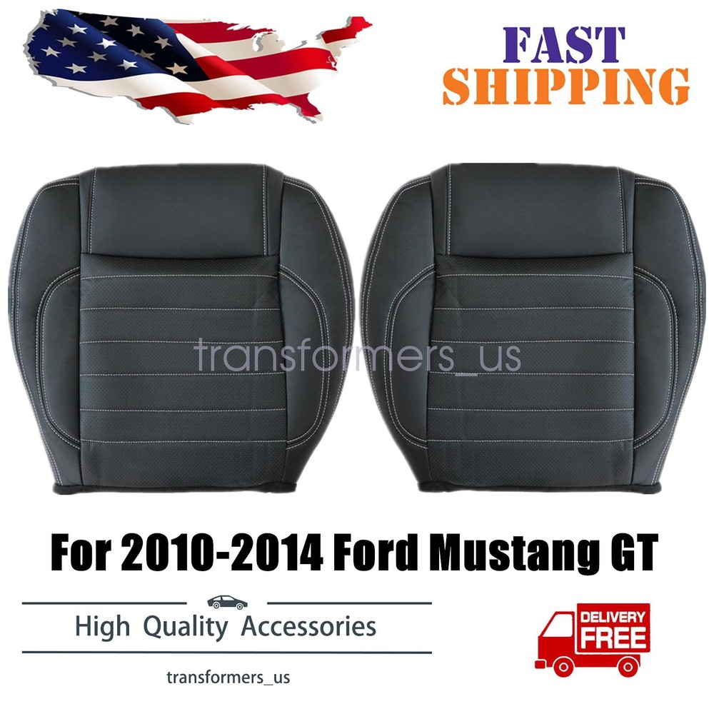 For 2010-2014 Ford Mustang GT Driver / Passenger Bottom Leather Seat Cover Black