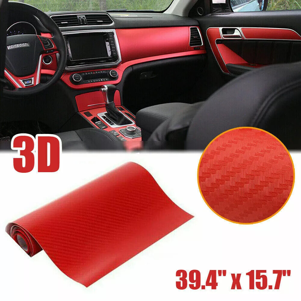 3D Carbon Fiber Red Vinyl Decal Car Interior Sticker Trims Decor Car Accessories