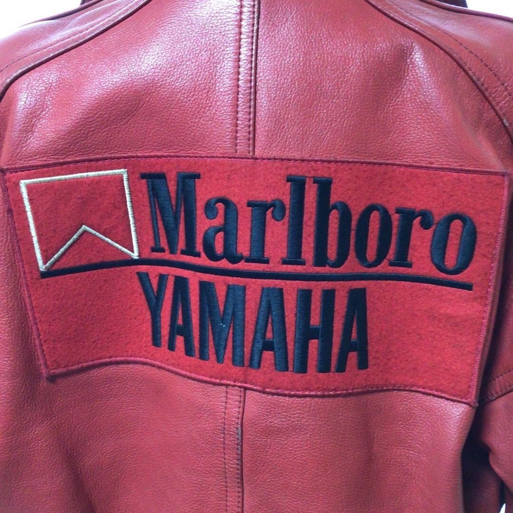 Vintage YAMAHA Marlboro Red Leather Rider Jacket F/S Japan Size M US S Limited