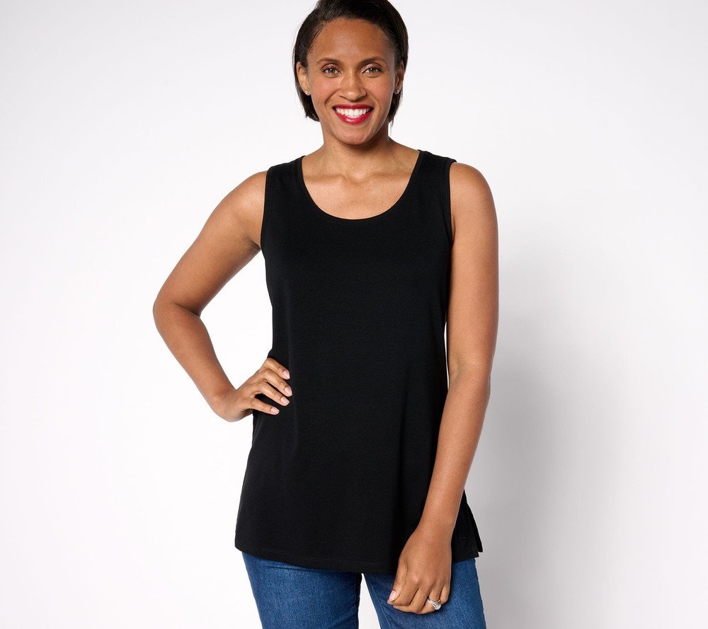 Isaac Mizrahi Live! Women's Top Sz M Essentials Micro Pima Rib Black A667748