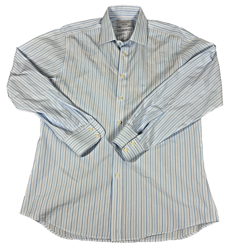 Charles Tyrwhitt Slim Fit Dress Shirt Men's 16.5/34 Light Blue W/Blue Stripe