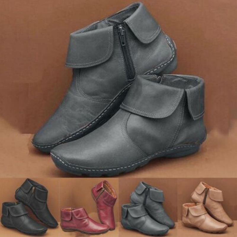 Women Ankle Boots Flat Leather Arch Support Sneakers Casual Bootie Shoes Size