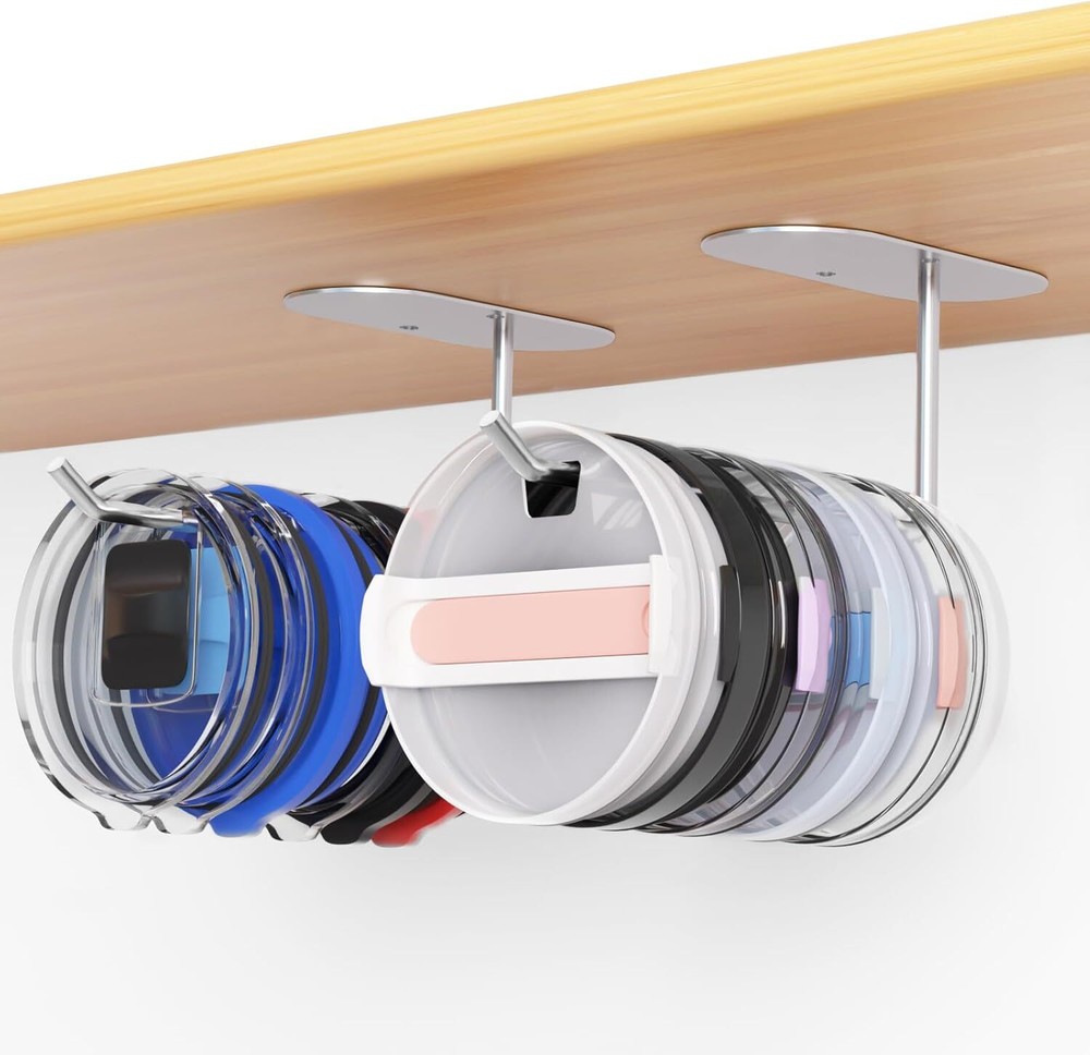 2 Pack Tumbler Lid Organizer, Space Saving Cup Organizer Silver+Silver