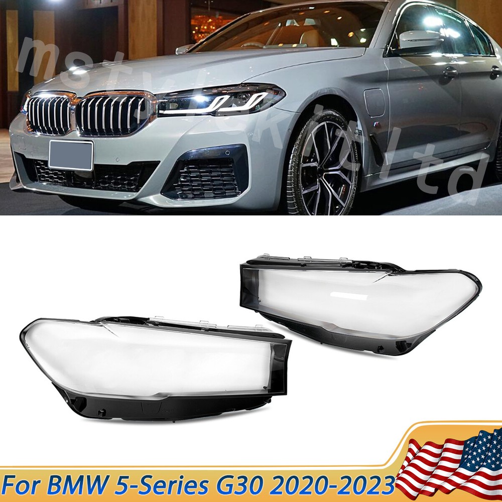 For 2019-2022 BMW 5 Series G30 Left & Right Pair Headlight Lens Cover