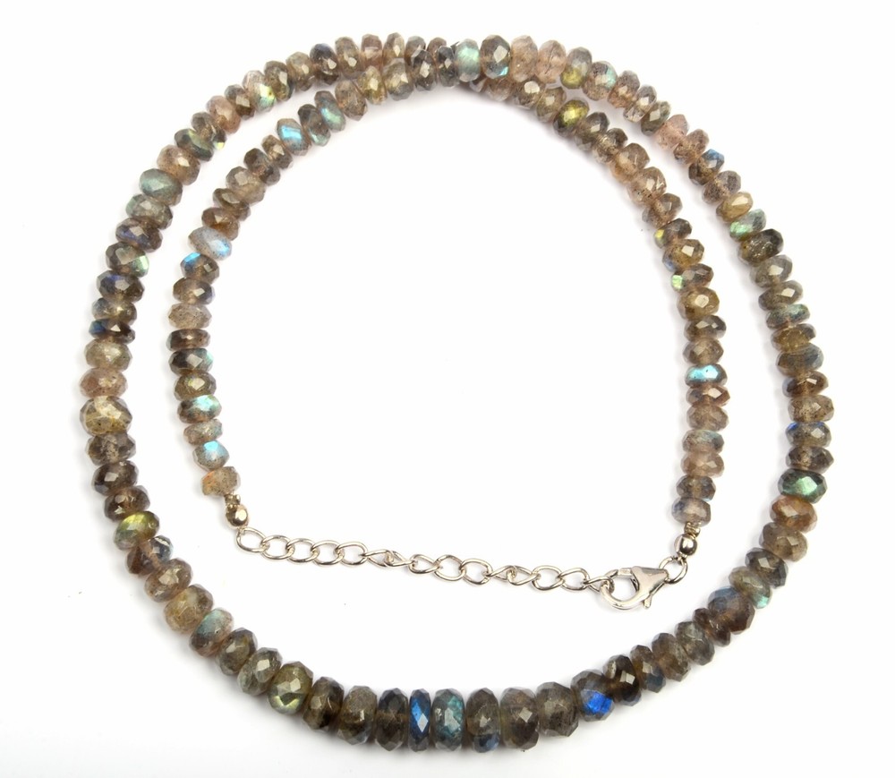 Necklace Natural Labradorite 16 Inch 5-7 MM Beads Adjustable length 925 Silver
