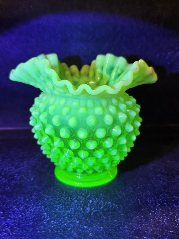 Fenton Vintage Uranium Vaseline Opalescent Hobnail Lime Green Glass