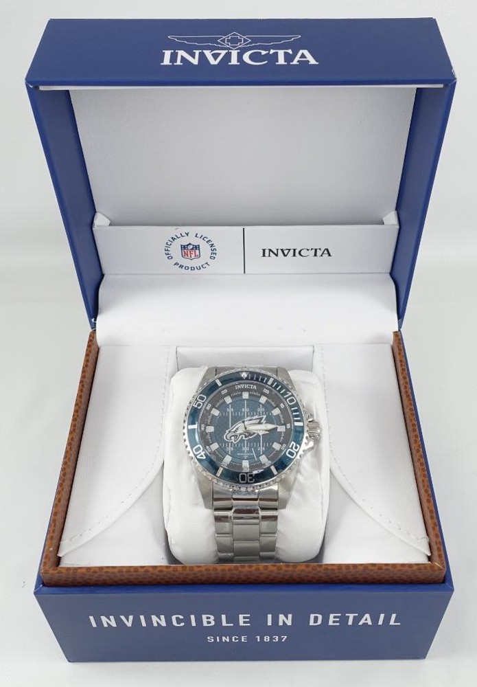 INVICTA 47mm Philadelphia Eagles NFL Watch Green White Dial Stainless Steel 36925 with Box
