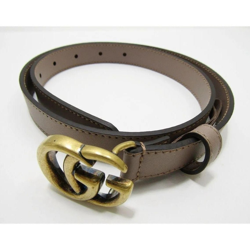 Gucci Authentic Women's Double G Belt in Gold Metal with Pink Beige Leather-image