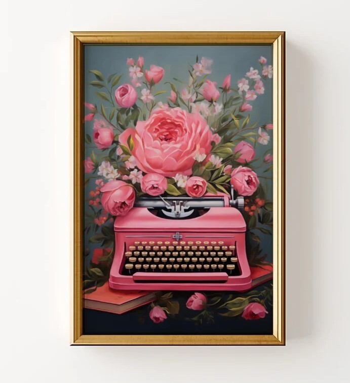 Vintage Pink Typewriter Printable Wall Art Digital Download