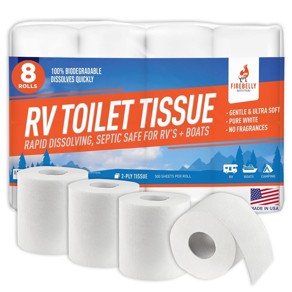 Septic-Safe RV Toilet Paper Made in USA 8 Rolls 2-Ply 500 Sheets