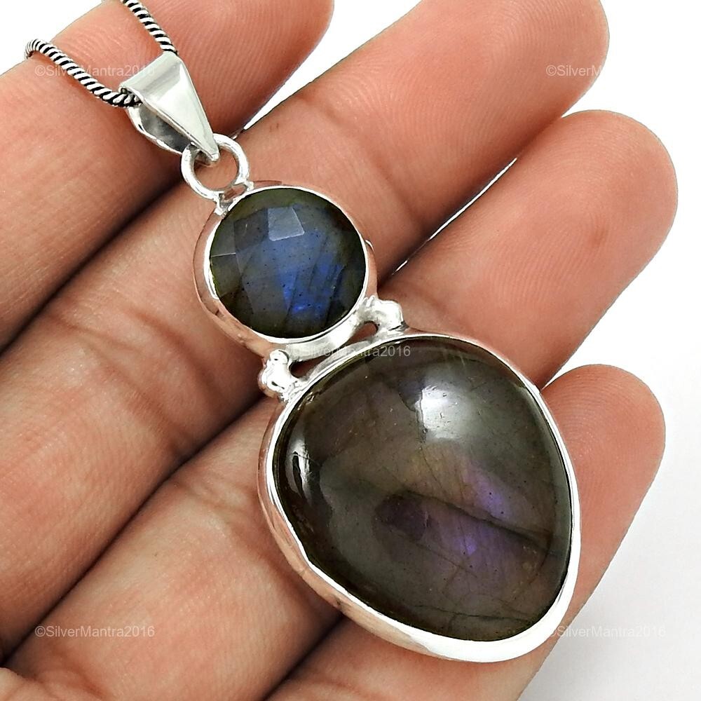 Mothers Day Sale Pear Cut Labradorite 925 Silver Bezel Pendant  -image