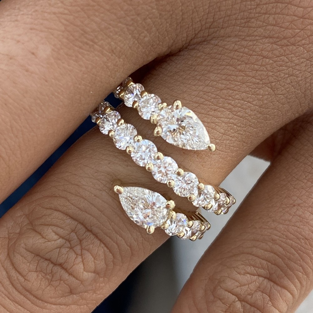 14K Yellow Gold Wrap Ring 2.7ct Pear Labcreated Diamond F/VS Gift for Women