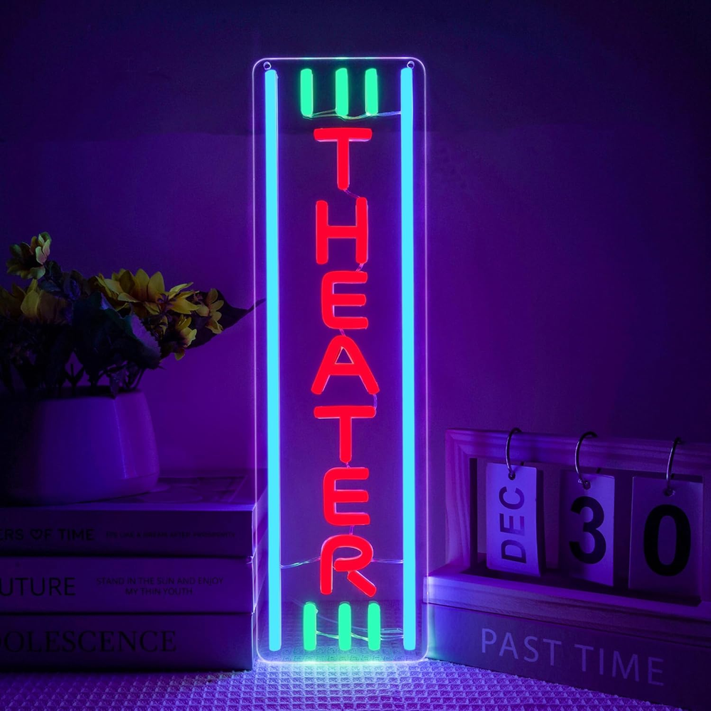 Theater Neon Sign Dimmable LED Movie Night Signs for Wall Decor Home Theater Acc