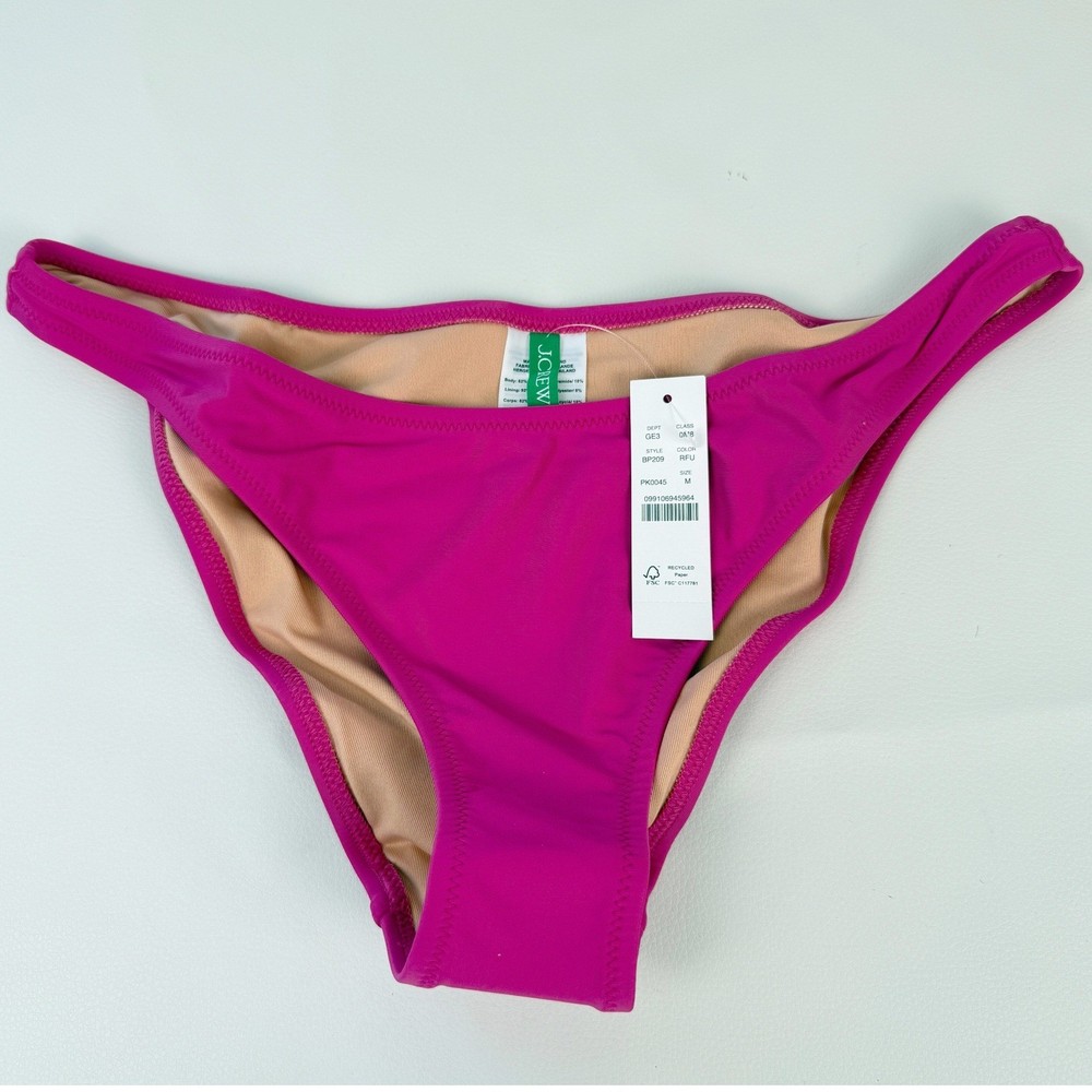 J Crew High Cut Leg Cheeky Mid Rise Bikini Bottom Womens Medium Fuchsia Pink