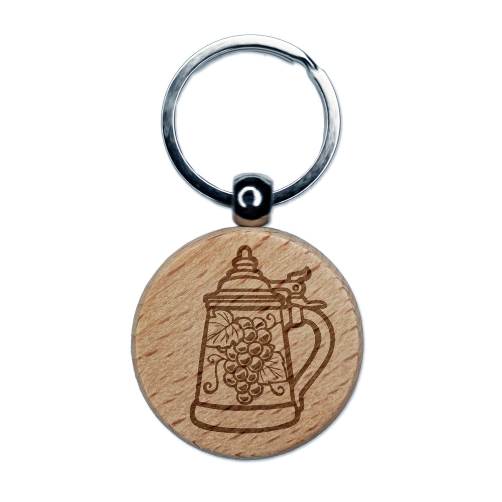 Hand Drawn German Beer Stein Wooden Keychain Charm with Engraved Design  