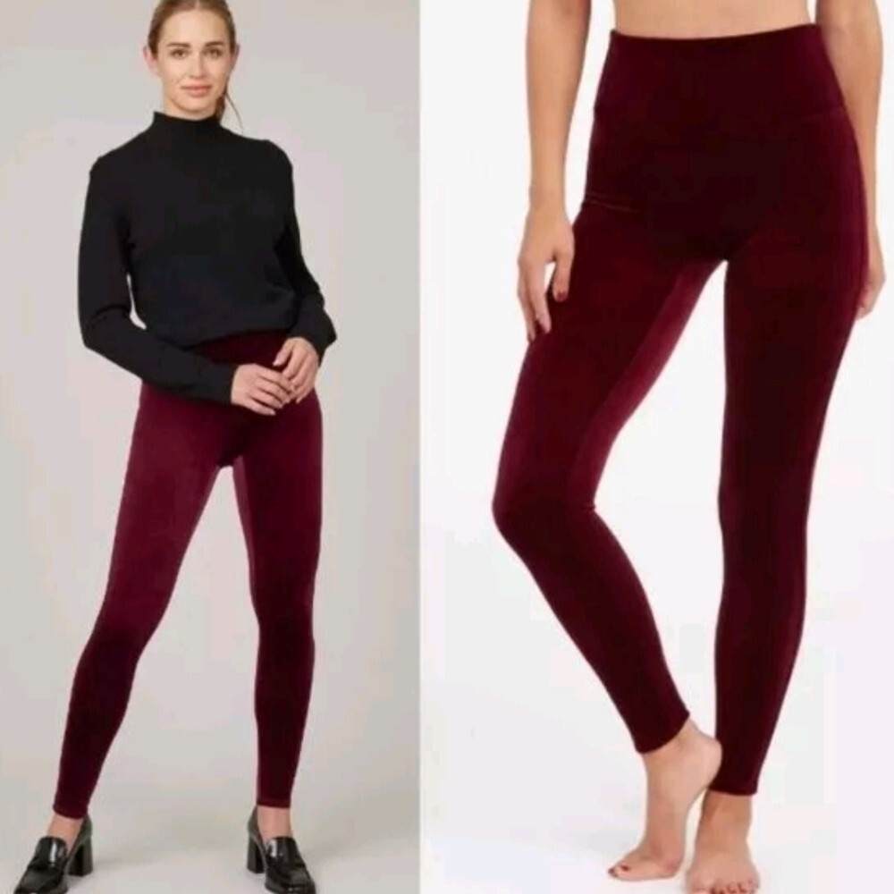 Spanx Velvet Leggings for Women Large Wine Burgundy Shapewear Smoothing Pull-On