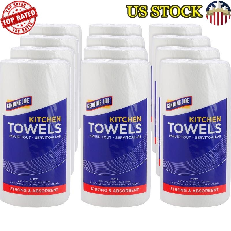 Absorbent 2-Ply Paper Towels 250 Sheets Per Roll for Multipurpose Kitchen Cleaning