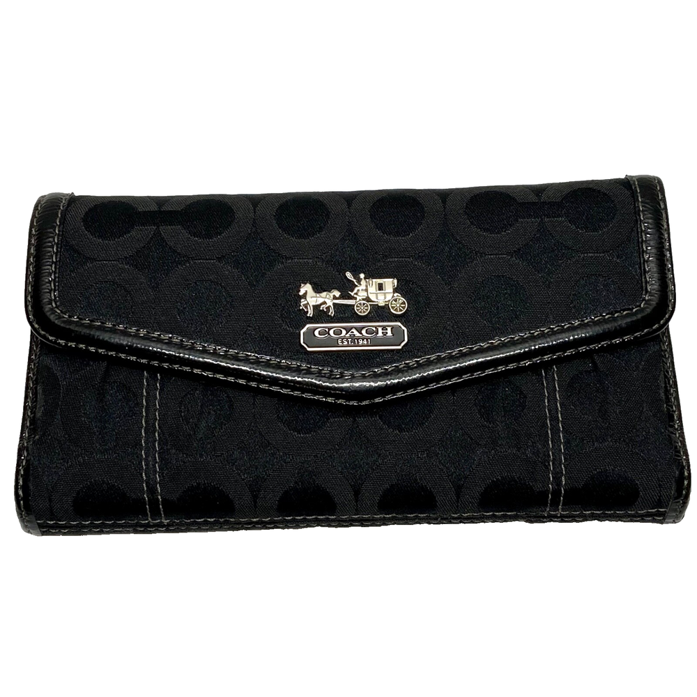 Coach Madison Op Art Black Canvas Flap Wallet 43641 Excellent Condition