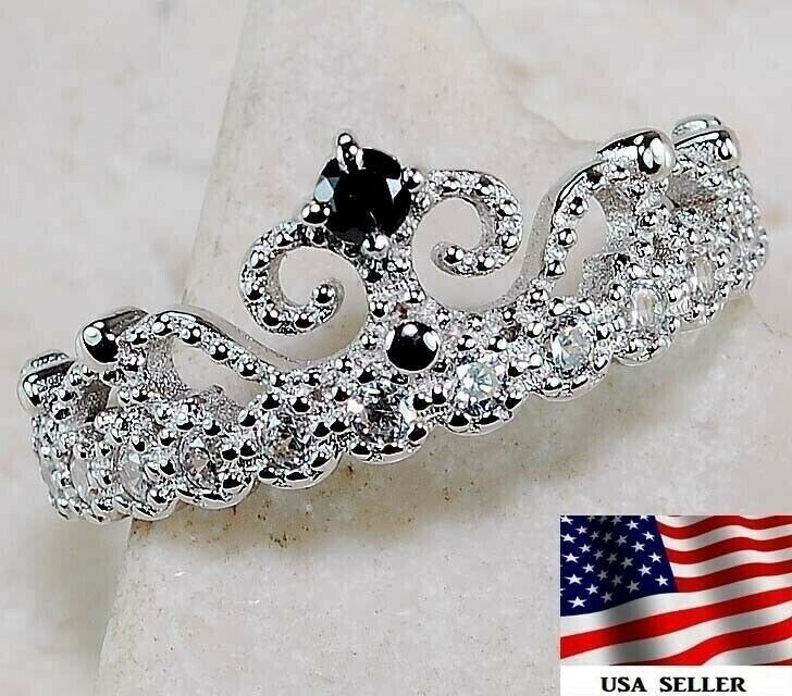 Black Sapphire & Topaz 925 Sterling Silver Ring Size 8
