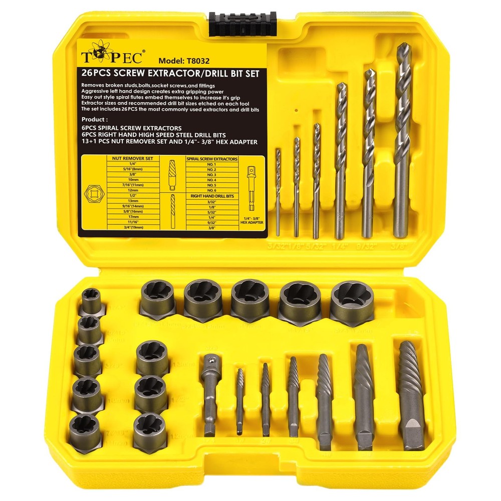 26PCS Screw Bolt Extractor Kit with Easy Out Socket Set for Damaged Fasteners