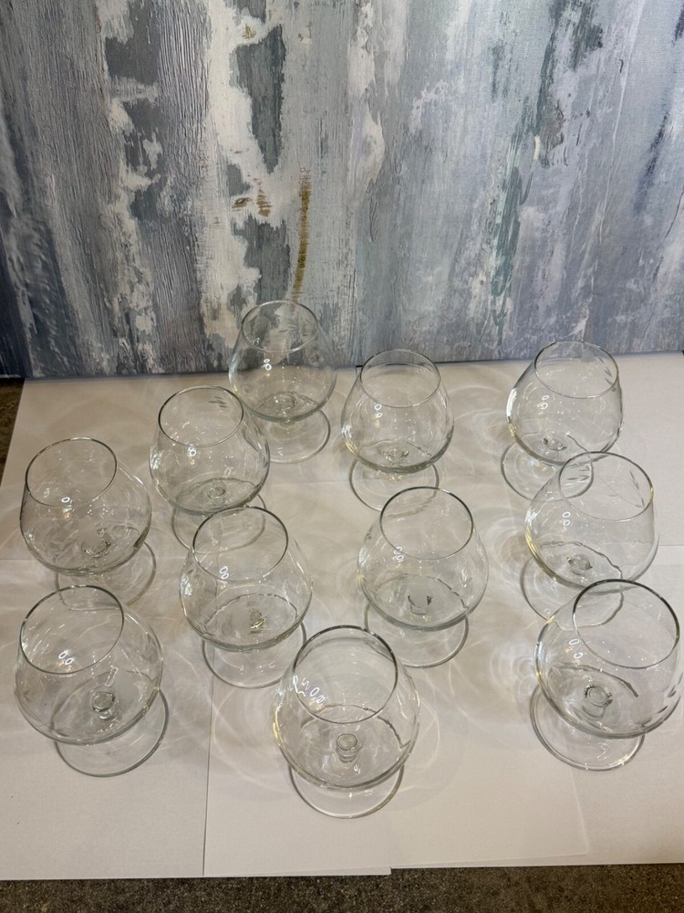 Vntg Princess House Heritage Crystal Hand Etched 4.5”Brandy Snifters set of 11