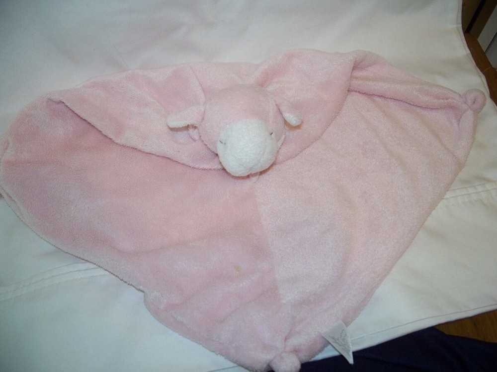 ANGEL DEAR Pink Sleeping Lamb Security Blanket~Satin~lovey~plush