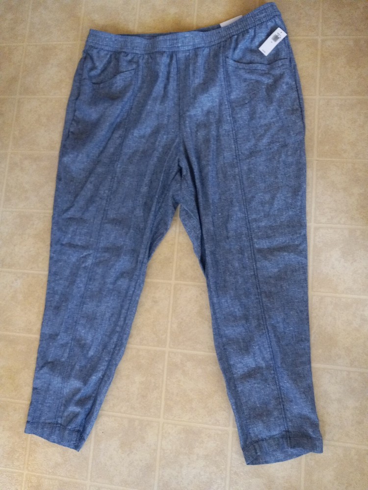 Old Navy Linen Blend Blue Chambray Pull on Pants Womens XL Drawstring Waist NEW