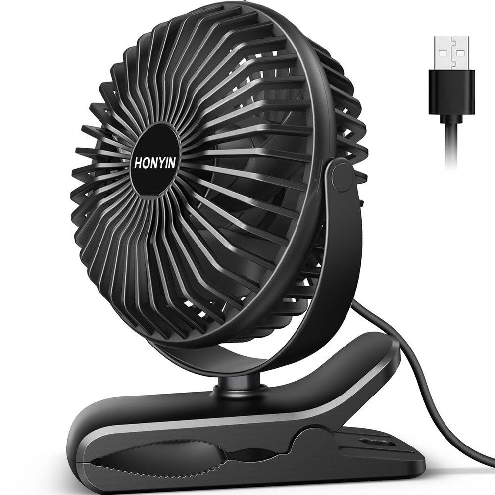 720° Rotation Small Desk & Clip on Fan with Sturdy Clamp, 3 Speeds, Quiet Little