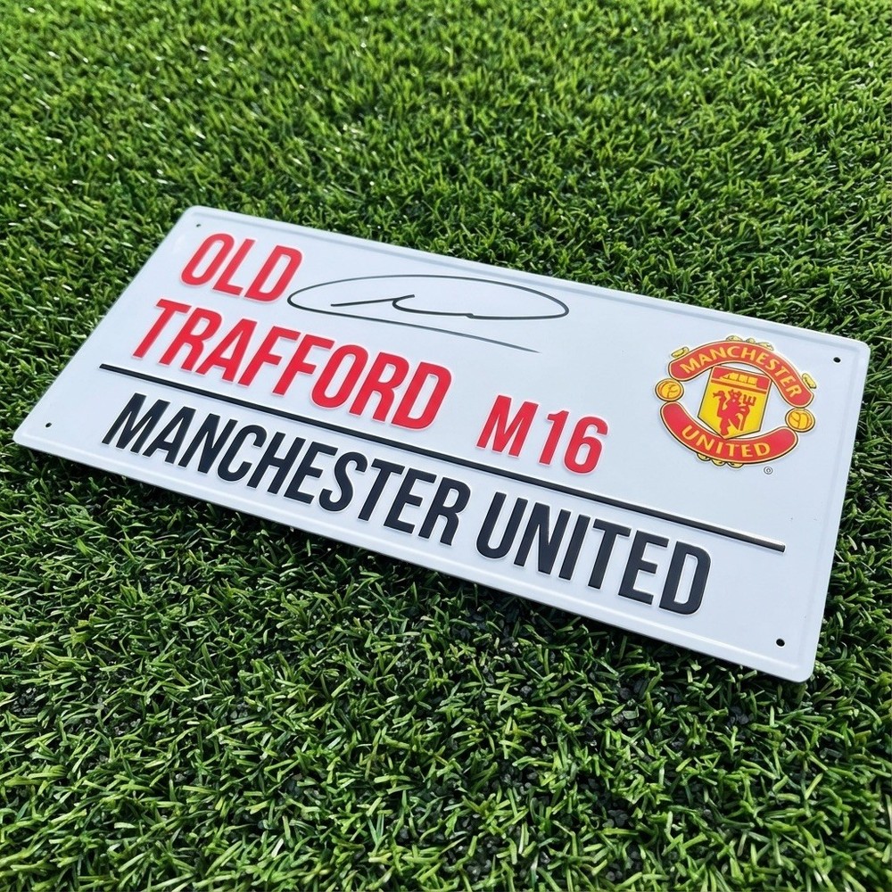 Matheus Cunha Signed Manchester United Old Trafford Street Sign