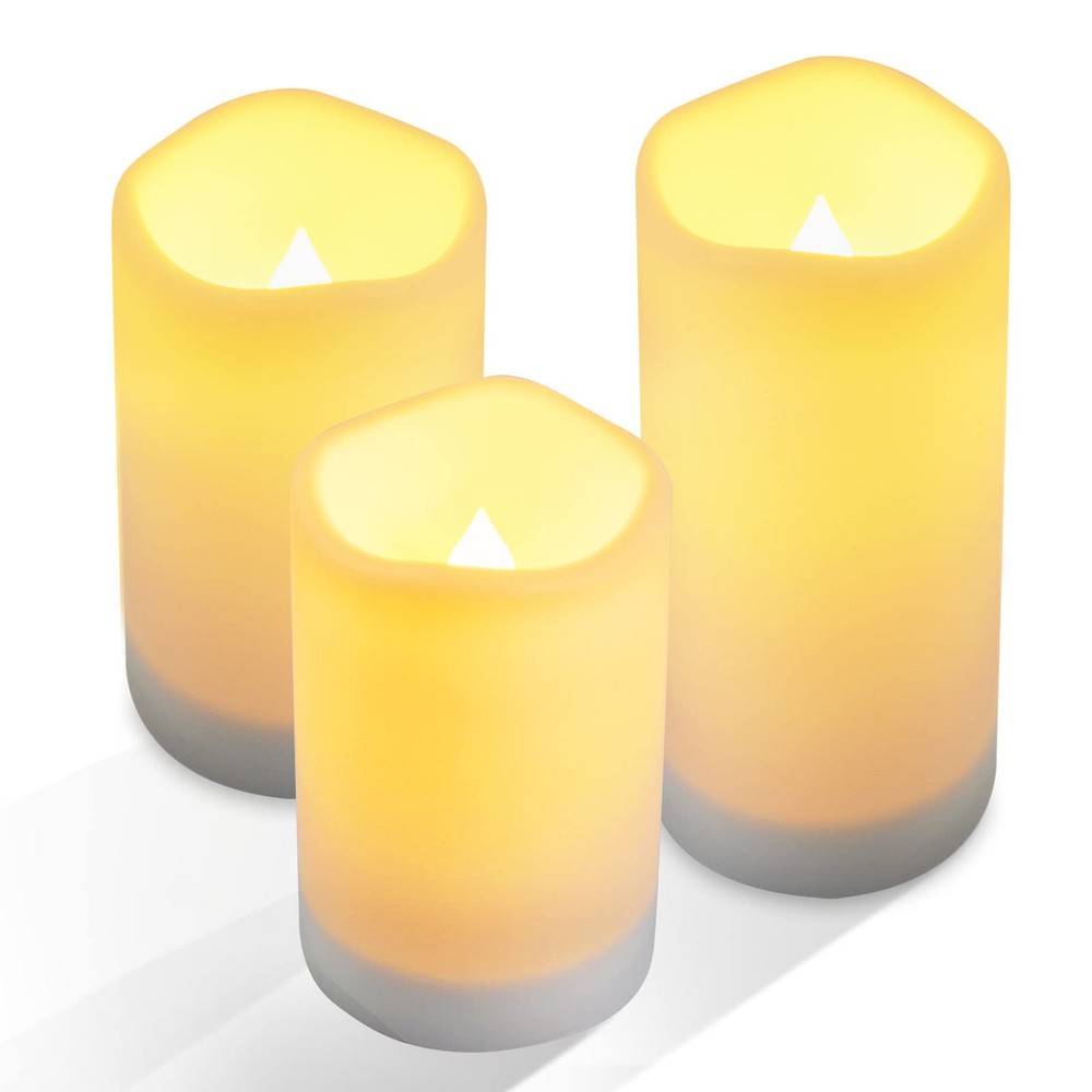 Large Outdoor Solar Powered Candles - Flameless Pillar Waterproof Rechargeabl...