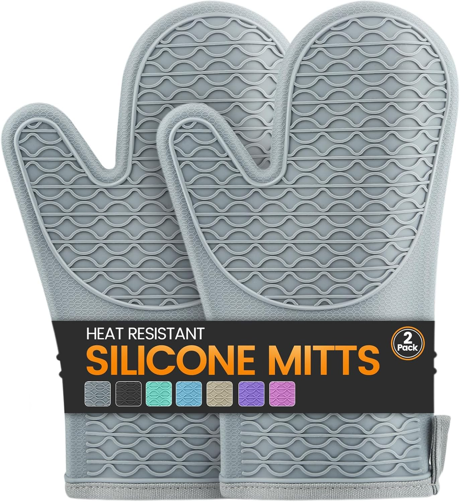 Silicone Oven Mitts, Heat Resistant 2PCS Oven Mitts with Soft Cotton Lining, Wat